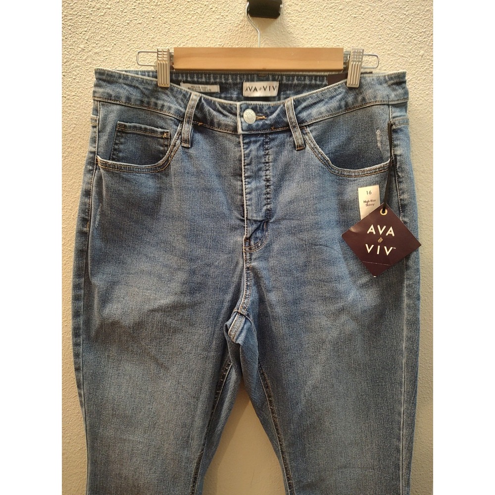 Ava & Viv Jeans Womens 16 High Rise Skinny Ankle Light Blue Stretch Denim Casual